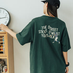 714street潮牌短袖t恤男女夏装白色打底衫休闲体恤半袖印花情侣装