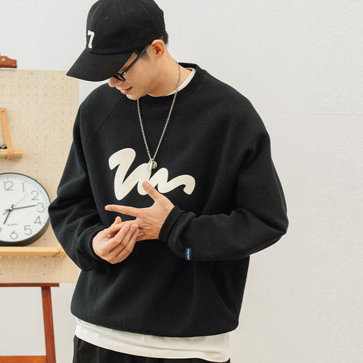 714street情侣美式圆领卫衣男女秋冬印花加绒外套日系套头长袖T恤 商品图2