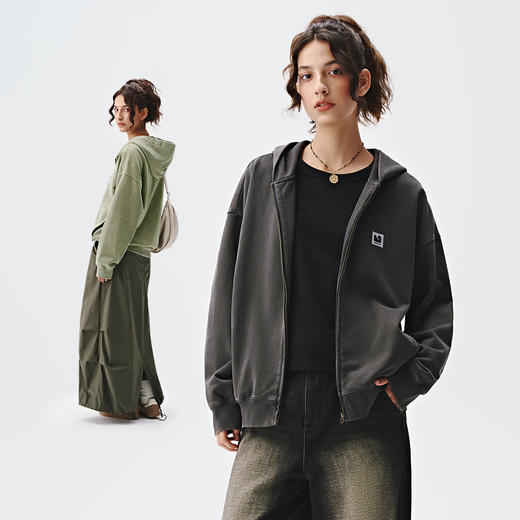 714street重磅水洗做旧连帽卫衣开衫男2024秋季新款针织外套女款 商品图1