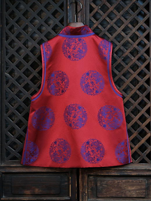 下架|盛唐婧 |中式国风库缎中长马甲-酒红 商品图4