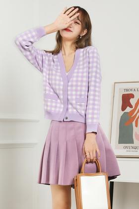 amadella 香芋紫格纹针织开衫 13870