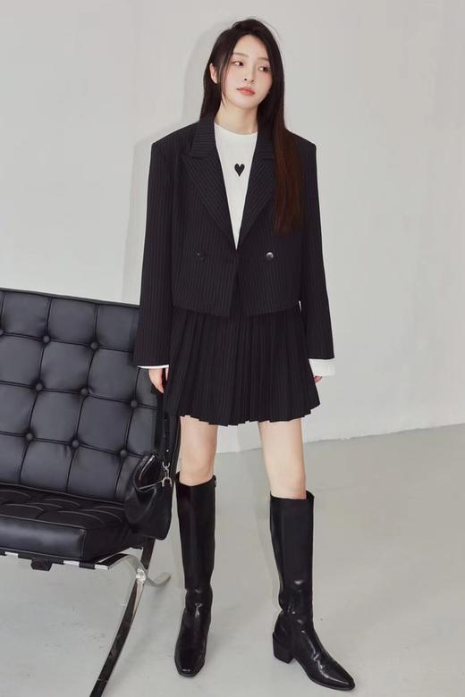 amadella 黑色条纹短款西装百褶裙套装 13820 商品图0