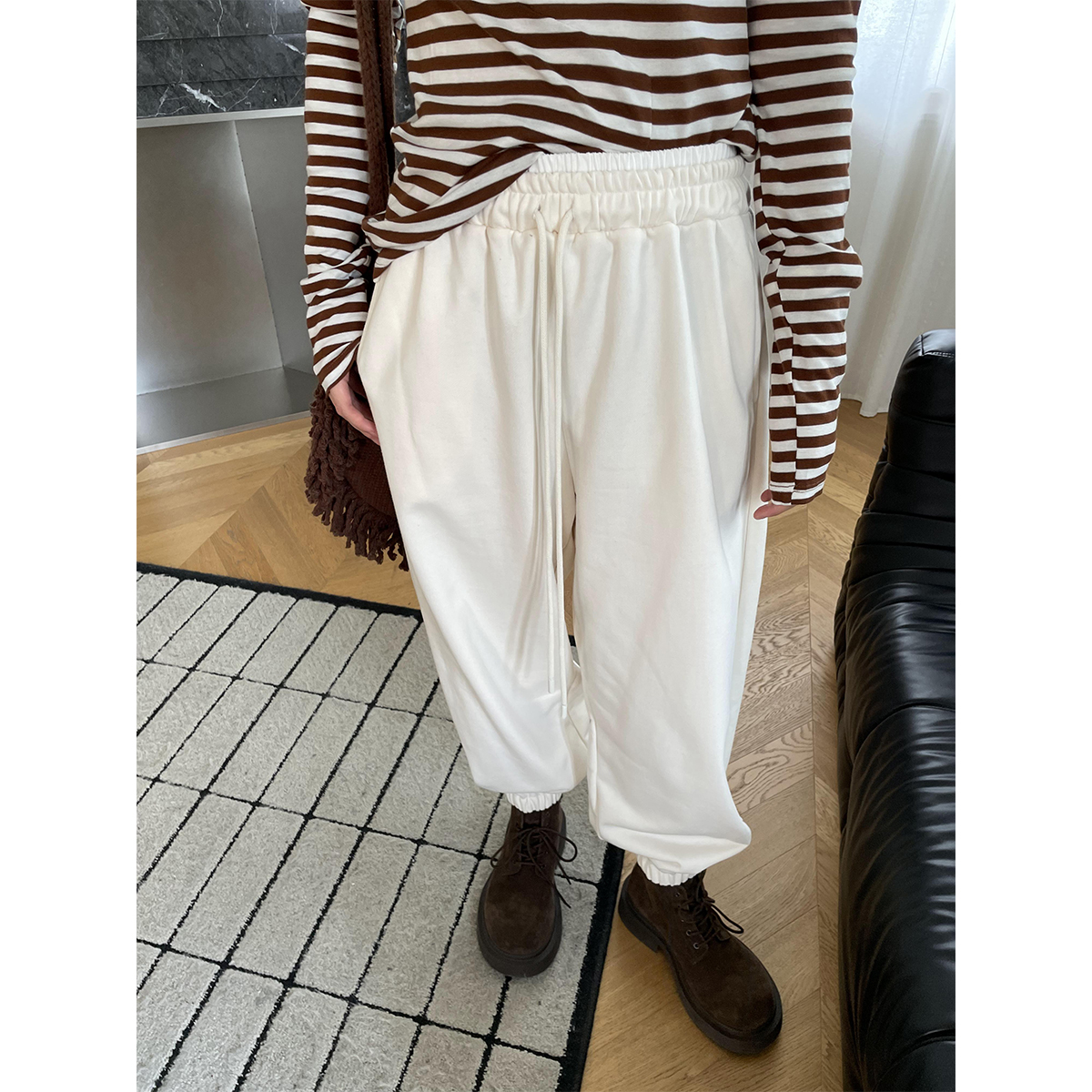 2024年新款~家微胖定制高腰束脚运动裤女秋季新款宽松大码休闲裤