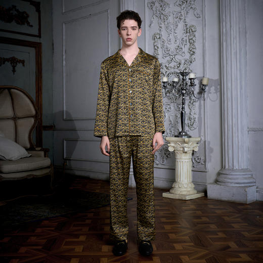 Solo seta22姆米男士真丝长款套装桑蚕丝凉感家居服丝绸印花新款 商品图3