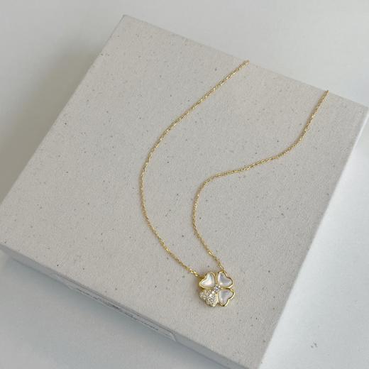 s925纯银心形爱心贝母锆石拼接四叶草百搭项链 商品图3