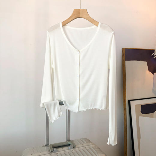 雀说软糯木耳边开衫松舒适桑蚕丝莱赛尔圆领长袖针织衫女防晒AL 商品图7