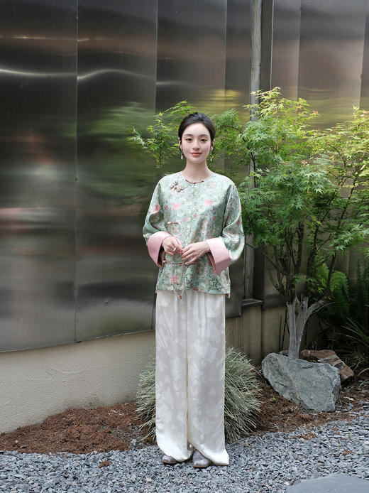 盛唐牡丹 |宝相花重缎宋锦偏襟上衣 商品图0