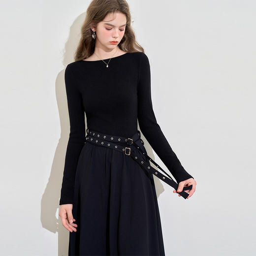 【限时秒杀】西遇法式风连衣裙新款黑色长袖针织衫修身显瘦长裙女12138727 商品图3