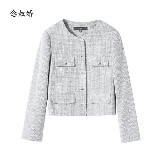 【商场同款】CNJ4859“睿智精英外套” 浅花纱灰色 气质无领设计 精致镂空雕花金属扣 长短适中 穿出好比例 商品图6