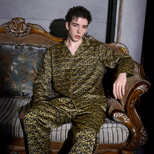 Solo seta22姆米男士真丝长款套装桑蚕丝凉感家居服丝绸印花新款 商品图2