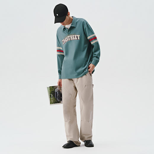 714street美式复古学院风polo衫男女2024秋季新款宽松印花长袖T恤 商品图4