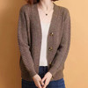 2024秋冬V领针织开衫女外搭麻花长袖气质休闲毛衣女舒适外套批发 商品缩略图1