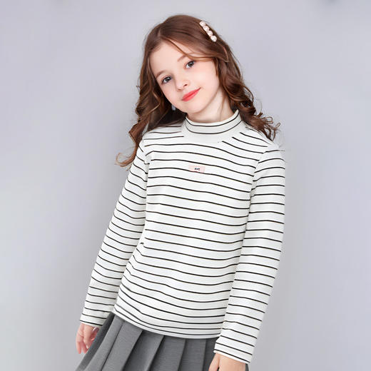 笛莎Deesha 女童2024冬季新款基础半高领条纹打底衫 商品图0