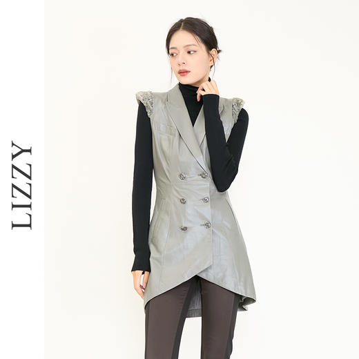 LIZZY秋冬中长款绵羊皮背心风衣气质时尚优雅女风衣4706 商品图1