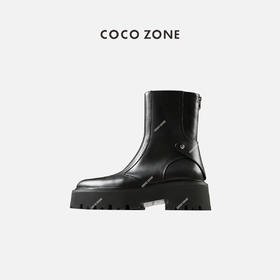 刘一一&COCOZONE马丁靴真皮复古时装平底圆头中筒马丁靴 23C29898