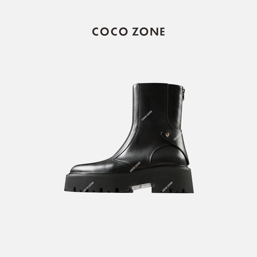 刘一一&COCOZONE马丁靴真皮复古时装平底圆头中筒马丁靴 23C29898 商品图0