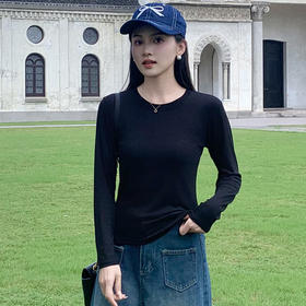 圆领打底衫女2024早秋新款女装洋气百搭纯色打底上衣长袖可外穿