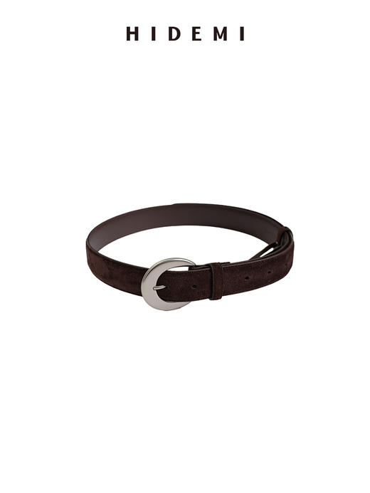 HIDEMI哑光银扣宽版真皮腰带皮带 黑色牛皮/棕色麂皮 商品图8