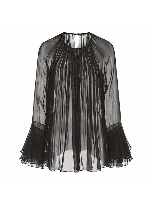 【暗境】层次压褶设计透视桑蚕丝上衣 商品图4