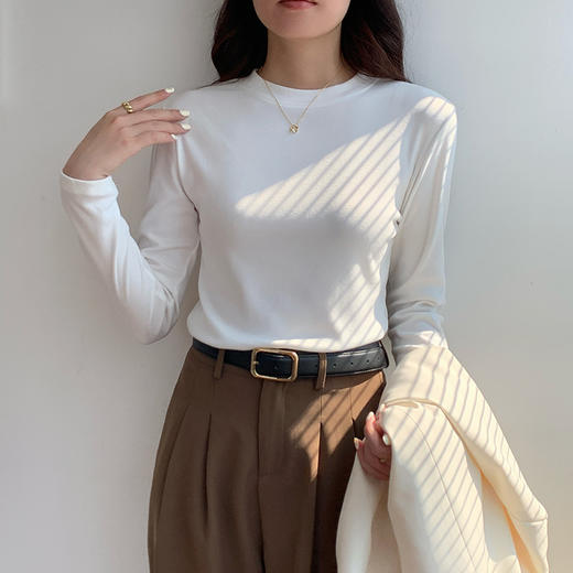 抢2件79元  秋冬椰绒爆款打底衫园领加厚纯色女内搭磨毛保暖上衣t恤针织衫 商品图1