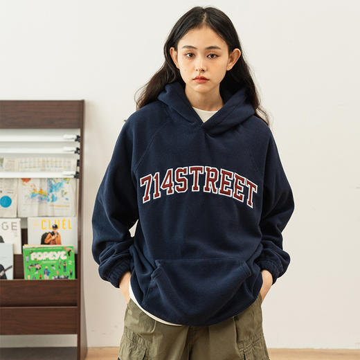 714street美式加绒卫衣男女春秋日系帽衫情侣装连帽摇粒绒外套 商品图3