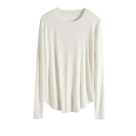 雀说面膜桑蚕丝打底衫 白色春夏内搭女修身天丝长袖T恤AL 商品图4