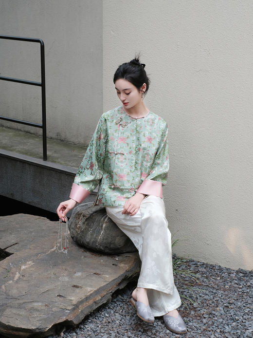 盛唐牡丹 |宝相花重缎宋锦偏襟上衣 商品图5