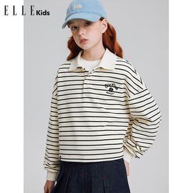 ELLEkids童装 法式学院风四叶草绣花条纹卫衣女童秋季Polo领上衣