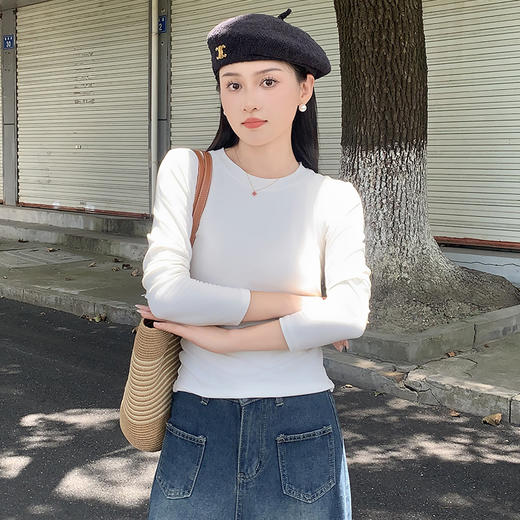圆领打底衫女2024早秋新款女装洋气百搭纯色打底上衣长袖可外穿 商品图2