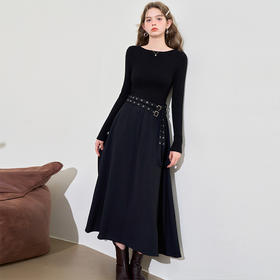 【限时秒杀】西遇法式风连衣裙新款黑色长袖针织衫修身显瘦长裙女12138727