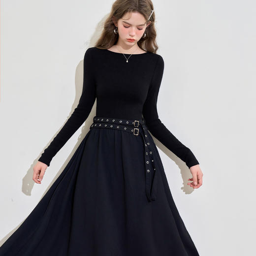【限时秒杀】西遇法式风连衣裙新款黑色长袖针织衫修身显瘦长裙女12138727 商品图2