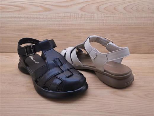 2023年豪行夏款正品纯皮女鞋简约舒适百搭低跟包头女凉鞋23220688 商品图3