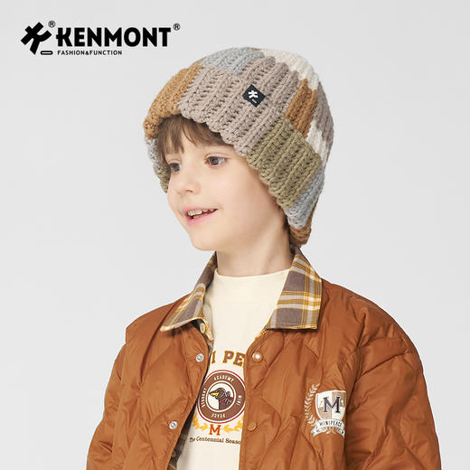 卡蒙儿童秋冬拼块撞色卷边保暖手工毛线帽KM-4460 商品图3