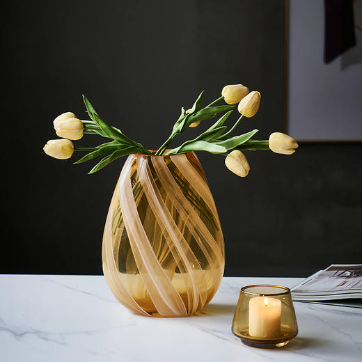 现代简约扁形条纹小口玻璃花瓶餐桌干花酒店样板房电视柜装饰花瓶 商品图2