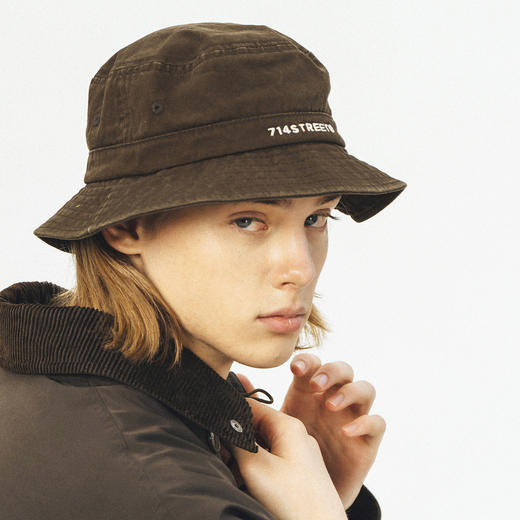714street潮牌渔夫帽男日系复古盆帽简约字母刺绣帽子防晒遮阳帽 商品图1