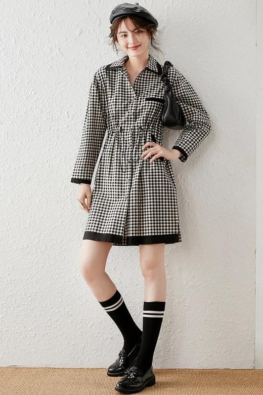 LOUIS YAO/白鹿语 黑白格纹衬衫连衣裙 13913 商品图1