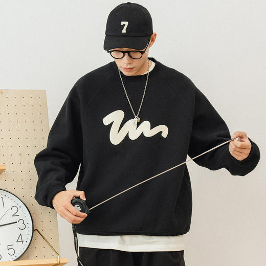 714street情侣美式圆领卫衣男女秋冬印花加绒外套日系套头长袖T恤 商品图1