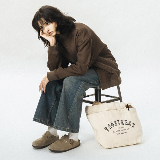 714street日系慵懒风帆布包潮牌复古托特包文生文艺手提袋单肩包 商品图3