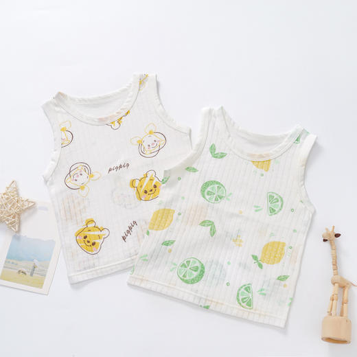 【婴儿竹纤维提花背心】透气夏季薄款新生儿宝宝幼儿内穿护肚上衣9661-64 商品图2
