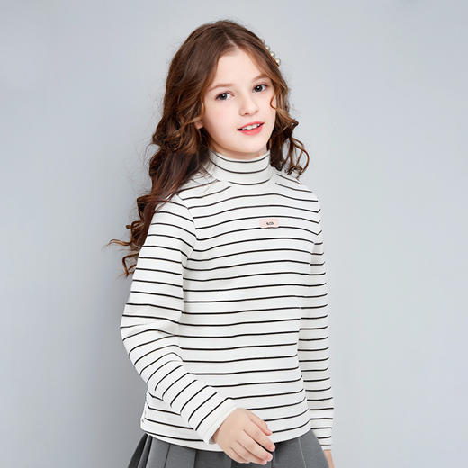 笛莎Deesha 女童2024冬季新款基础半高领条纹打底衫 商品图1
