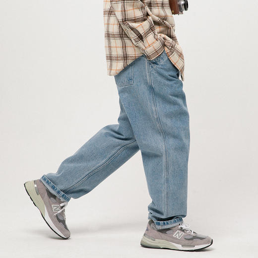 714street复古水洗直筒牛仔裤男秋冬大码休闲长裤高街阔腿裤子 商品图0