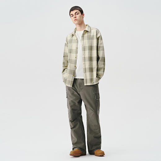 714street重磅格子长袖衬衫男2024秋季新款美式复古宽松情侣外套 商品图3