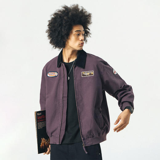 714street美式复古外套男春秋新款翻领上衣潮牌情侣装圣达菲夹克 商品图2