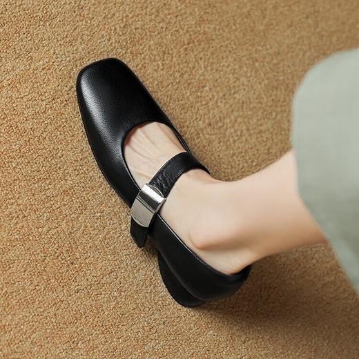 【预售5天】法式复古灰色羊皮粗跟金属扣玛丽珍鞋方头浅口通勤中跟四季单鞋女ASZ&W0297 商品图2