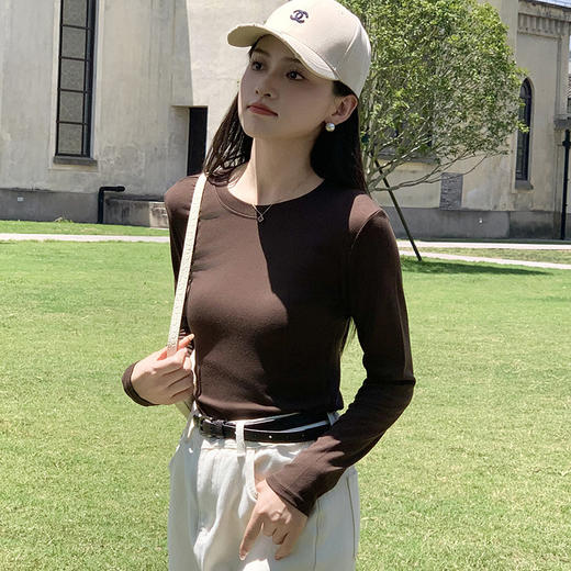 秋冬季新款保暖圆领打底衫女洋气百搭纯色长袖t恤女上衣外穿针织衫内搭 商品图2