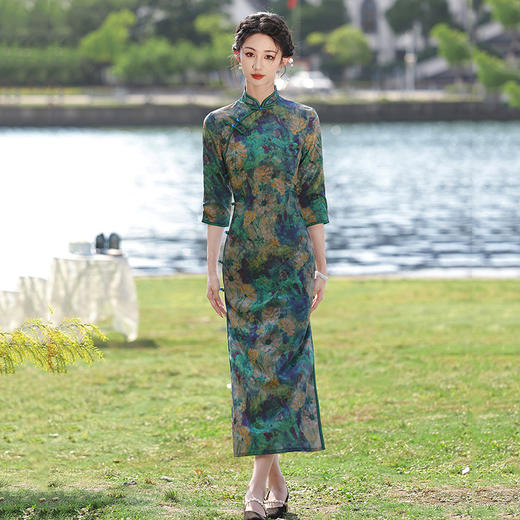 WZY9235老上海长款改良旗袍2024新款年轻款女民国风复古修身高端气质走秀 商品图0