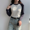 2024秋冬新款圆领撞色打底衫女韩版修身显瘦拼接打底上衣插肩袖 商品缩略图3