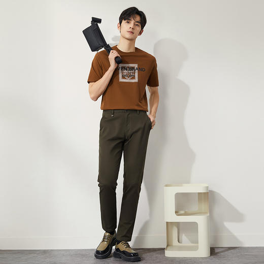 柒牌男士短袖T恤2025夏季新品时尚潮流中国风龙纹休闲圆领上衣薄	128T71620 商品图3