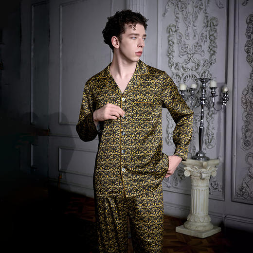 Solo seta22姆米男士真丝长款套装桑蚕丝凉感家居服丝绸印花新款 商品图1