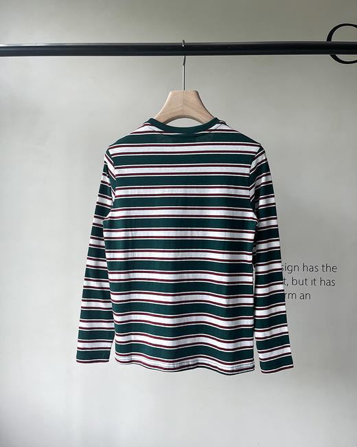 现货 THS8.24-限时 缪家 女士 贴布logo绿色条纹圆领长袖T恤 BH2546 商品图9